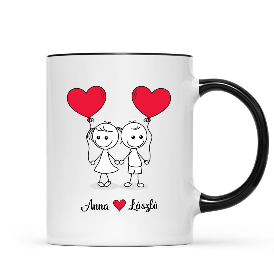 Egyedi bögre szerelmeseknek - pálcikaember pár