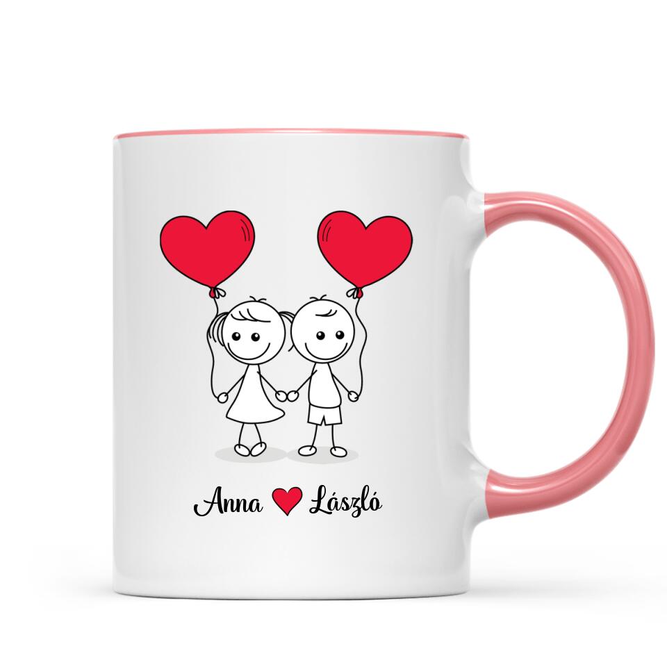 Egyedi bögre szerelmeseknek - pálcikaember pár