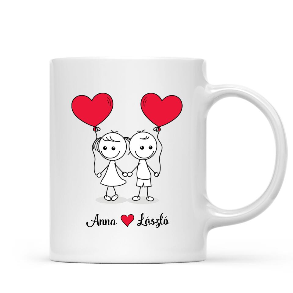 Egyedi bögre szerelmeseknek - pálcikaember pár