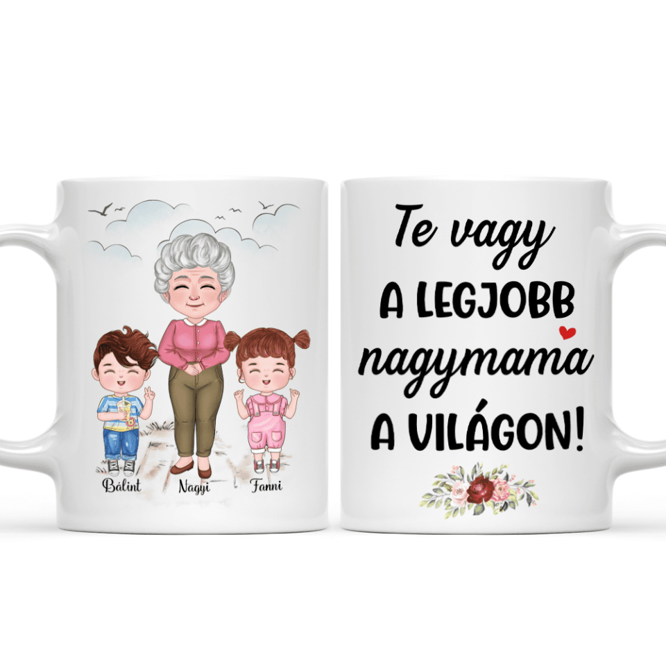 Egyedi bögre nagymamáknak, akár 3 unokával