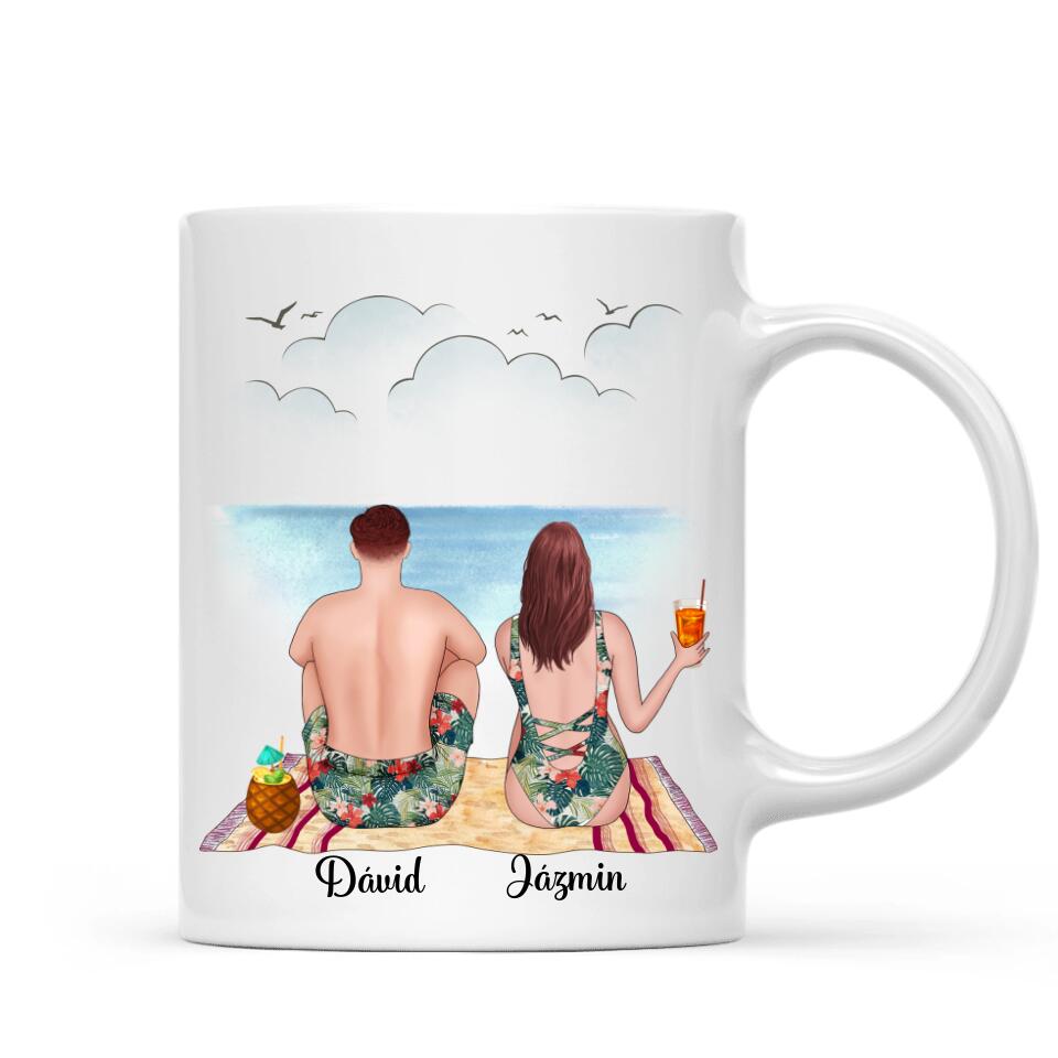 Egyedi bögre pároknak - szerelmesek a strandon