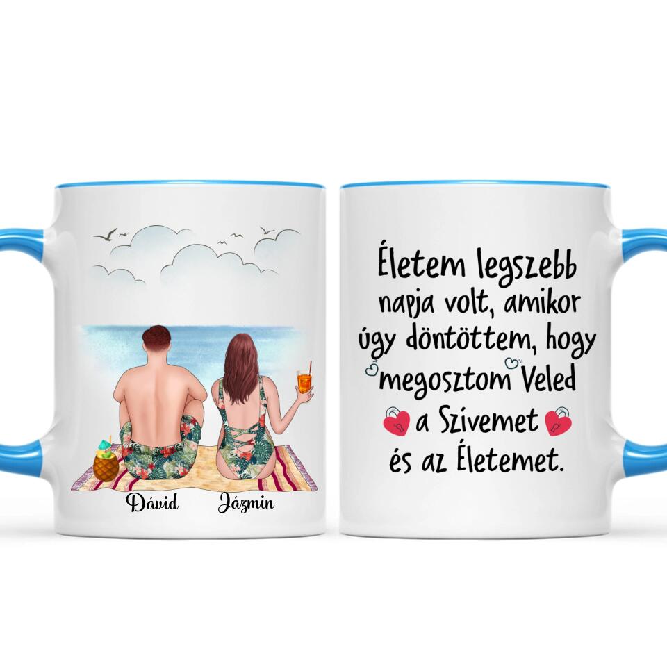 Egyedi bögre pároknak - szerelmesek a strandon