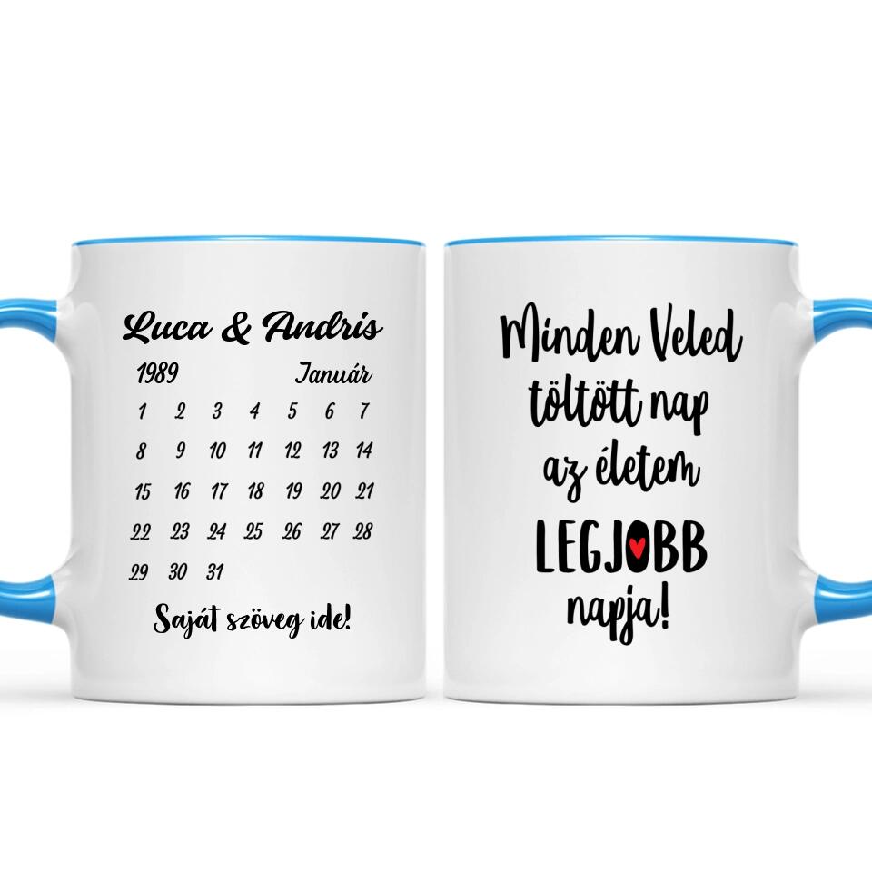 Egyedi bögre pároknak - nevekkel és naptárral
