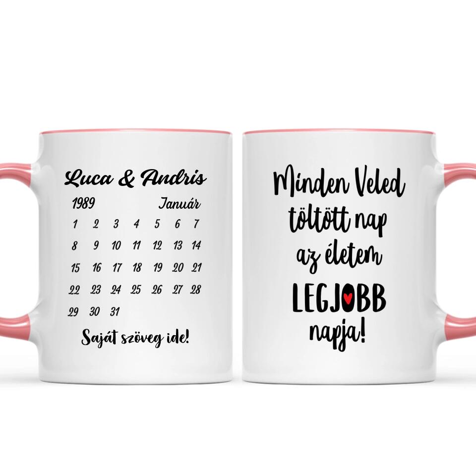Egyedi bögre pároknak - nevekkel és naptárral