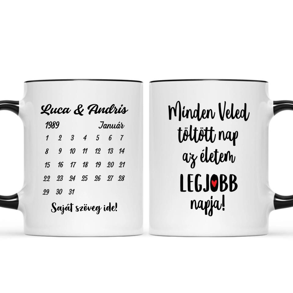Egyedi bögre pároknak - nevekkel és naptárral