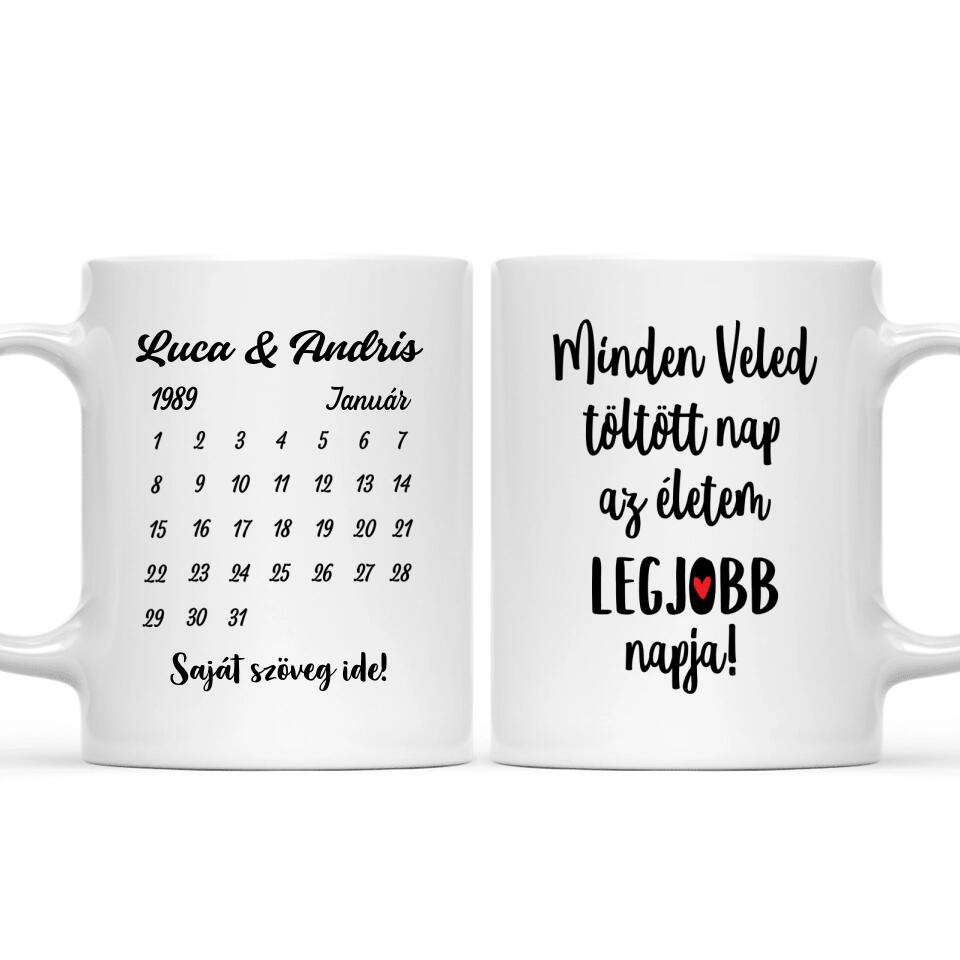 Egyedi bögre pároknak - nevekkel és naptárral