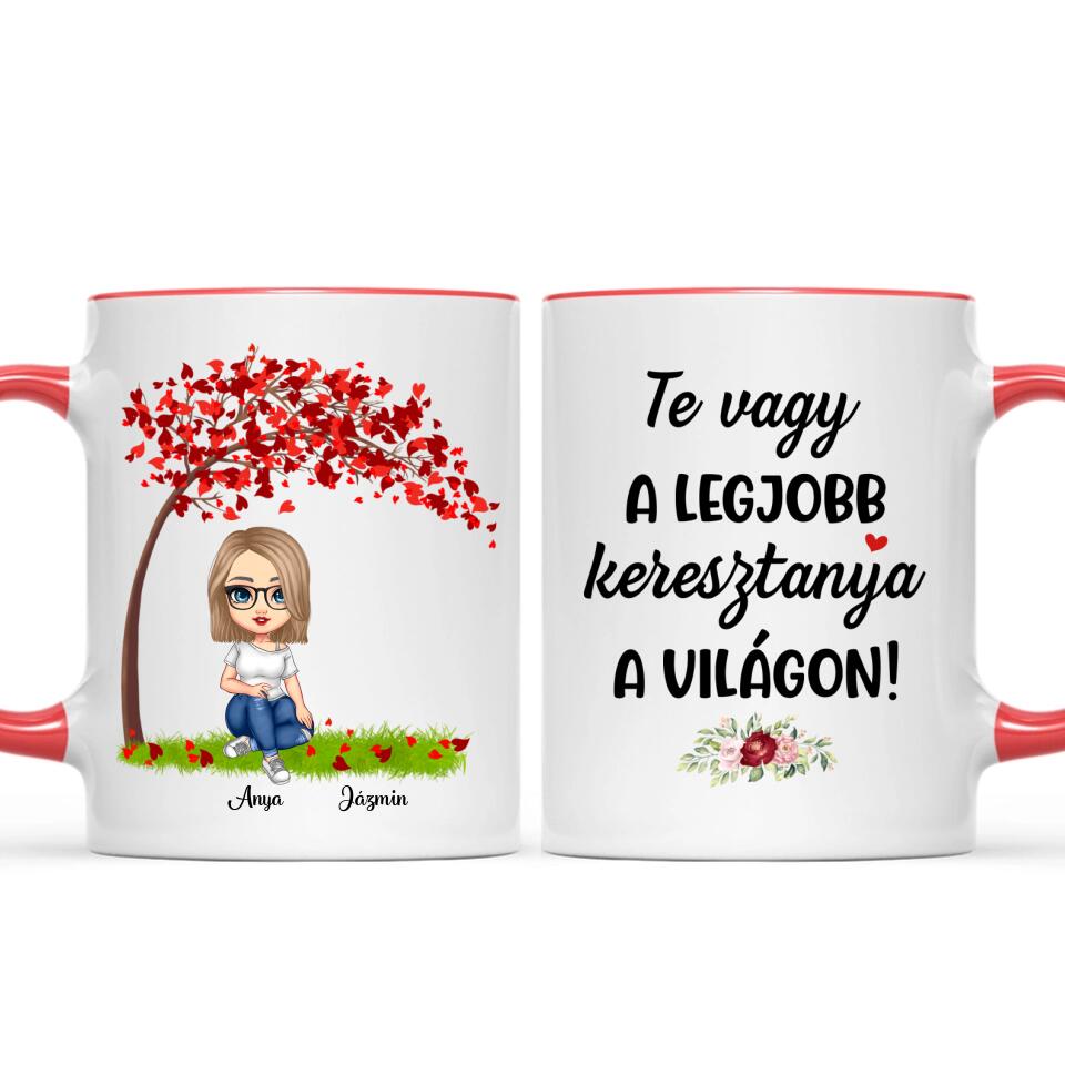 Egyedi bögre keresztanyáknak, akár 3 gyermekkel