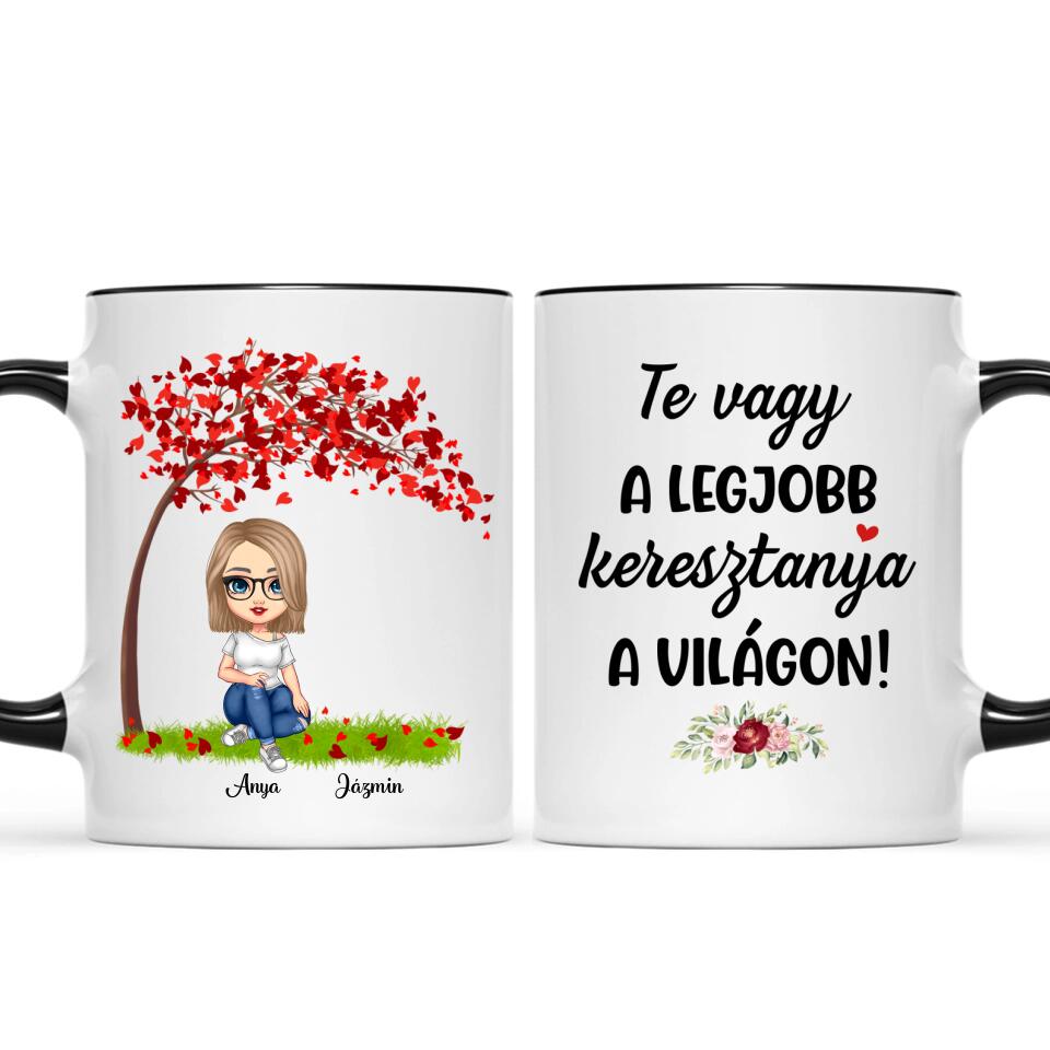 Egyedi bögre keresztanyáknak, akár 3 gyermekkel