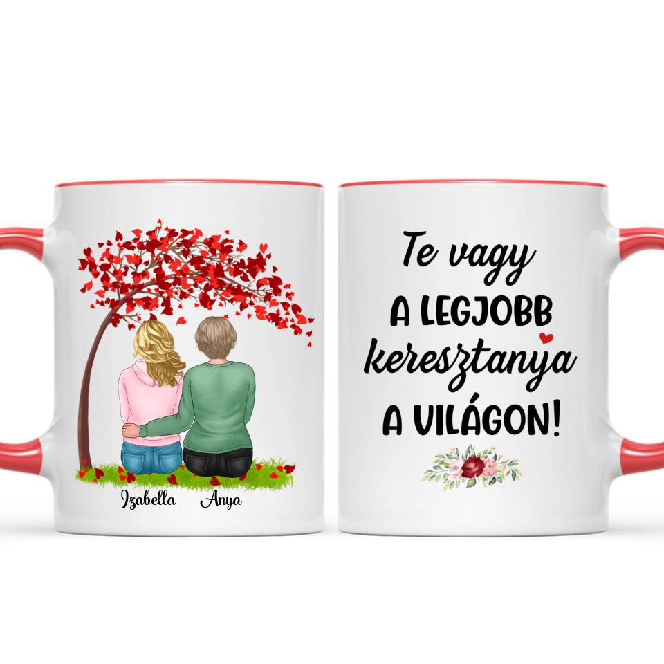 Egyedi bögre keresztanyáknak - lányok a fa alatt