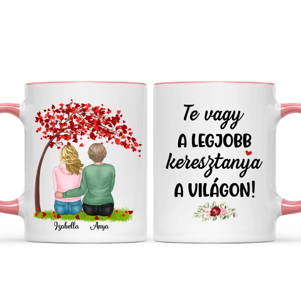 Egyedi bögre keresztanyáknak - lányok a fa alatt