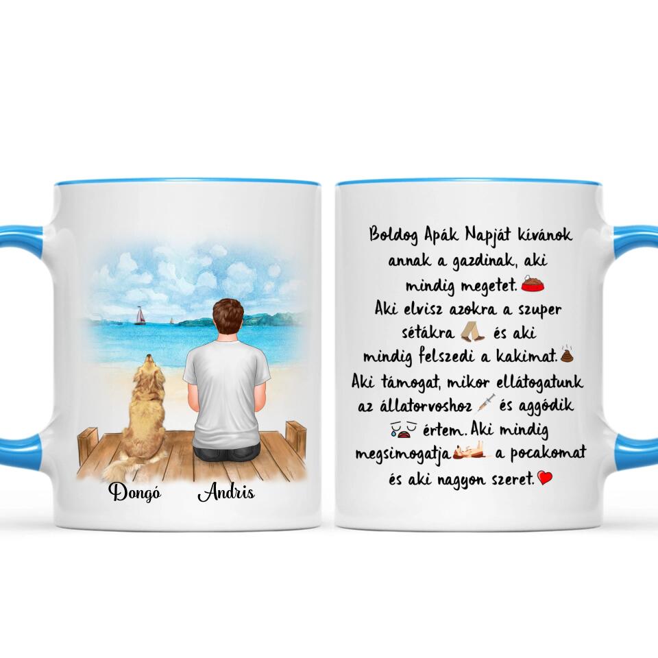 Egyedi Apák napi bögre gazdiknak, akár 2 kutyával