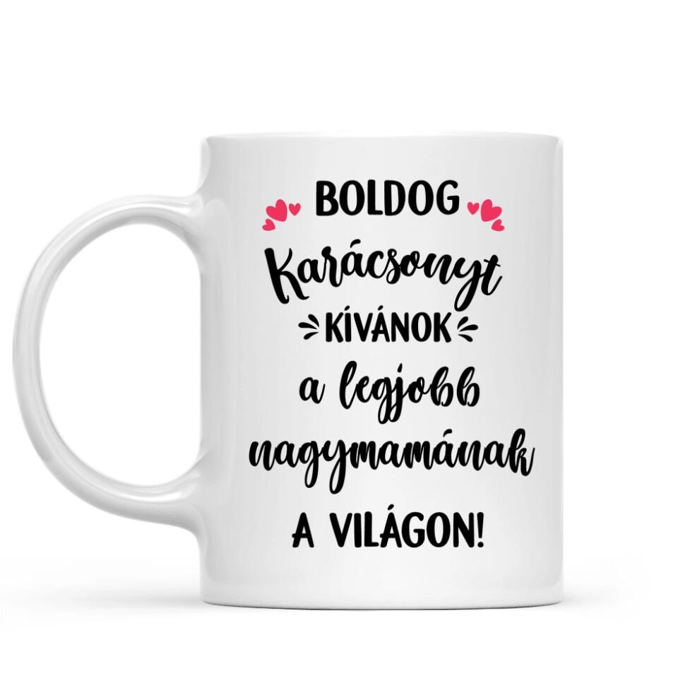 Egyedi karácsonyi bögre nagymamáknak, akár 3 unokával