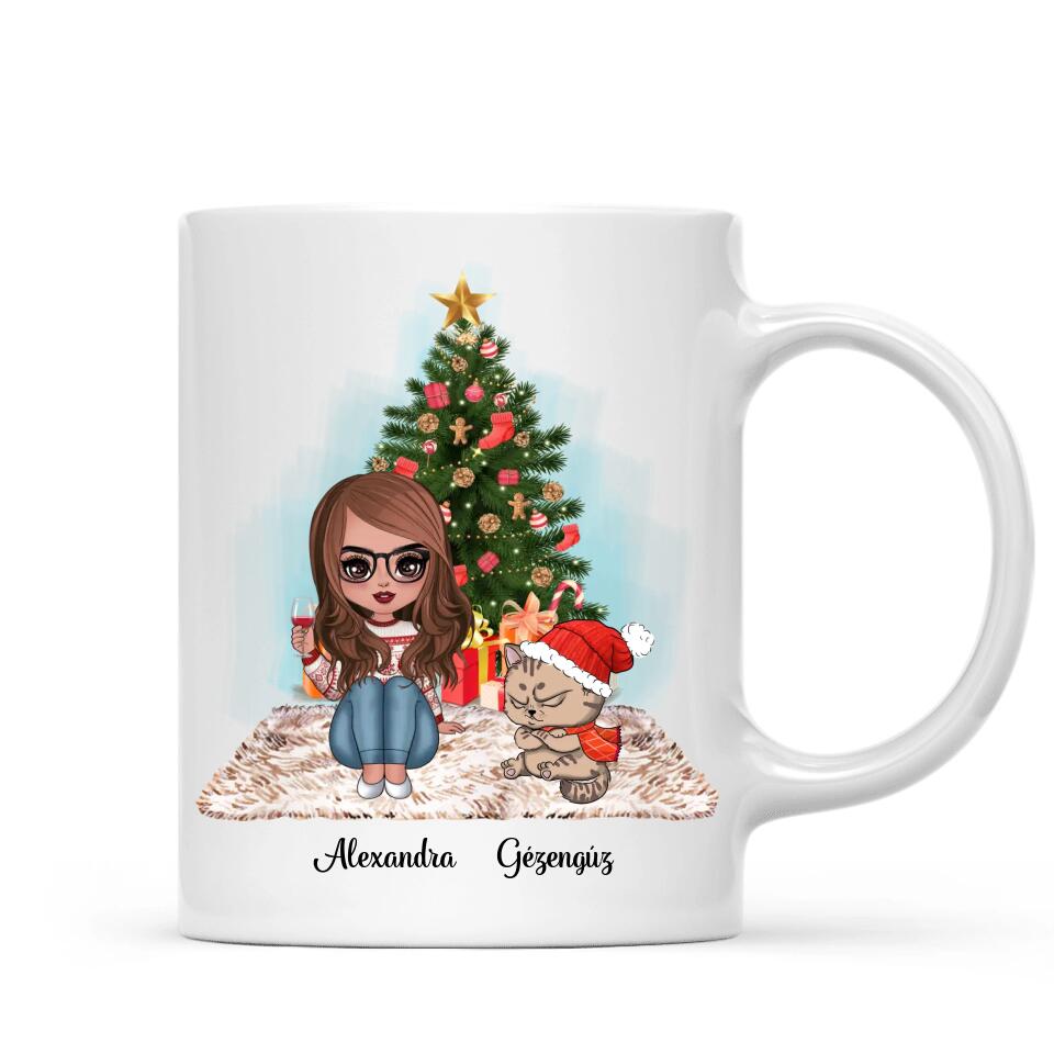 Egyedi cicás karácsonyi bögre - morcos macskák