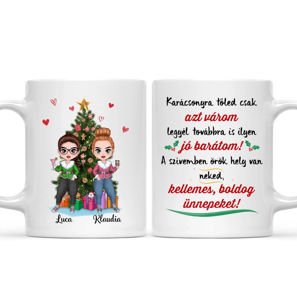 Egyedi karácsonyi bögre barátnőknek, akár 4 lánnyal