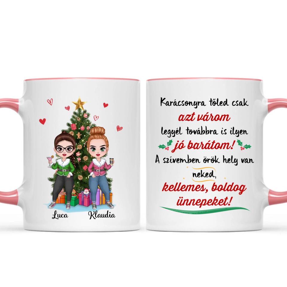 Egyedi karácsonyi bögre barátnőknek, akár 4 lánnyal