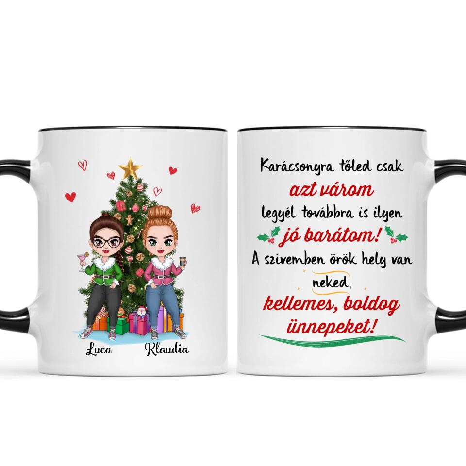 Egyedi karácsonyi bögre barátnőknek, akár 4 lánnyal