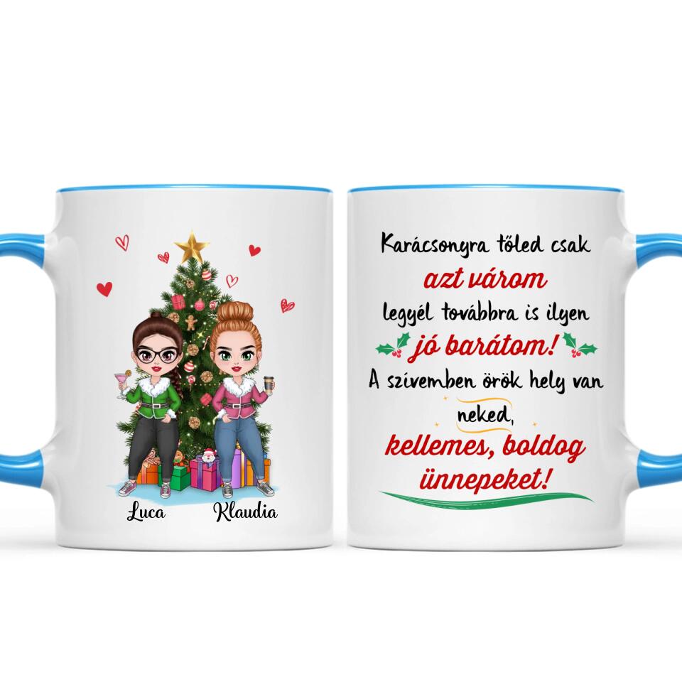 Egyedi karácsonyi bögre barátnőknek, akár 4 lánnyal