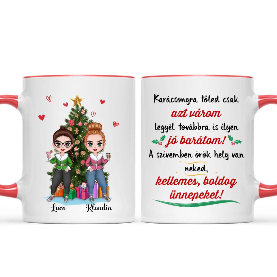 Egyedi karácsonyi bögre barátnőknek, akár 4 lánnyal