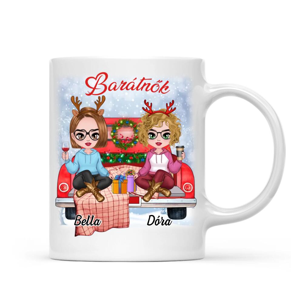 Egyedi karácsonyi barátnős bögre - lányok az autón