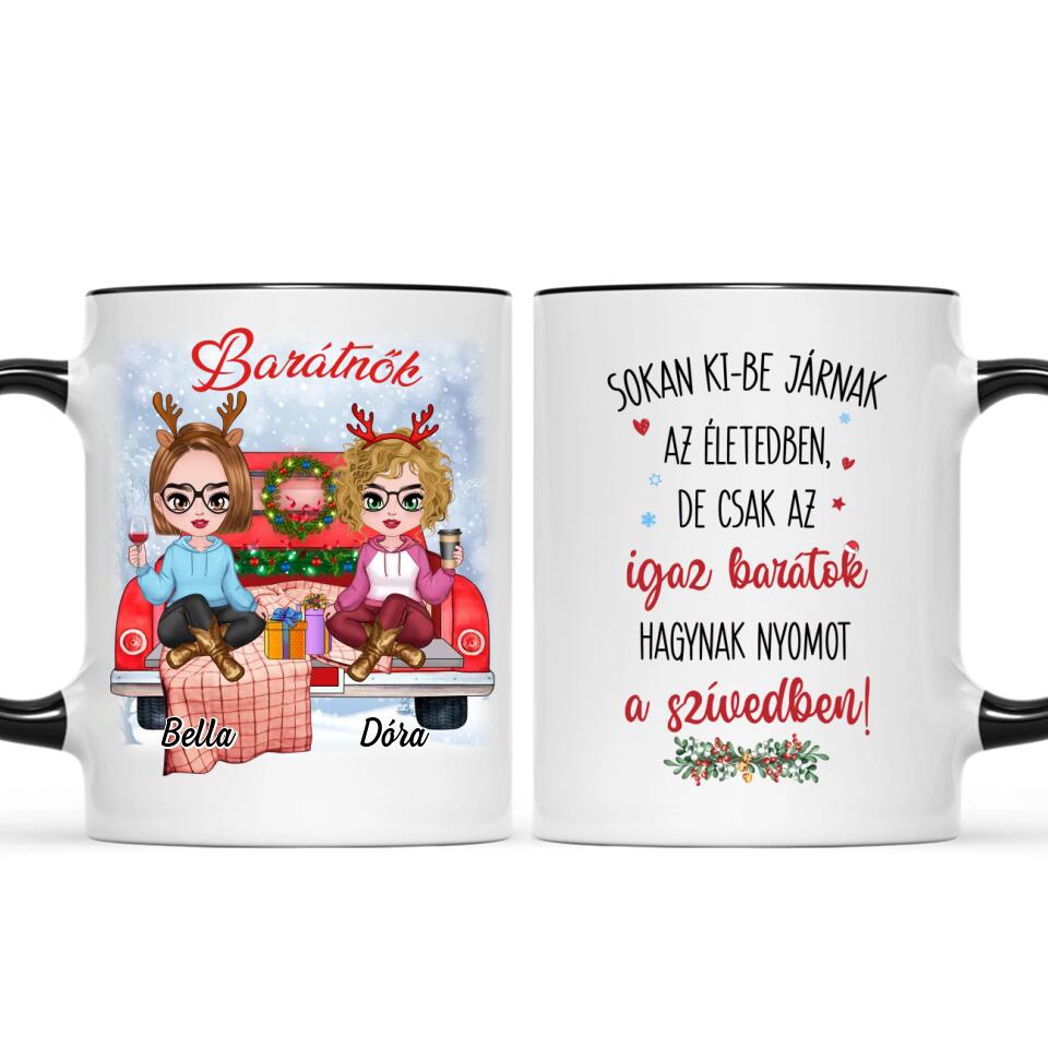 Egyedi karácsonyi barátnős bögre - lányok az autón