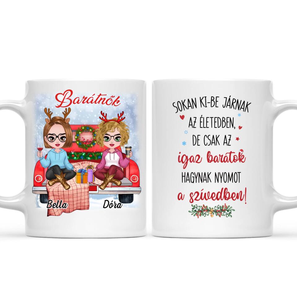 Egyedi karácsonyi barátnős bögre - lányok az autón