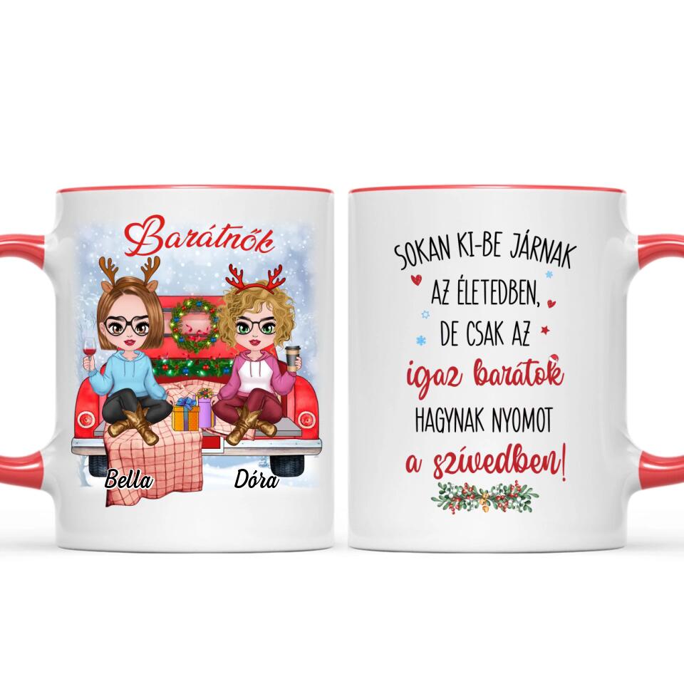 Egyedi karácsonyi barátnős bögre - lányok az autón