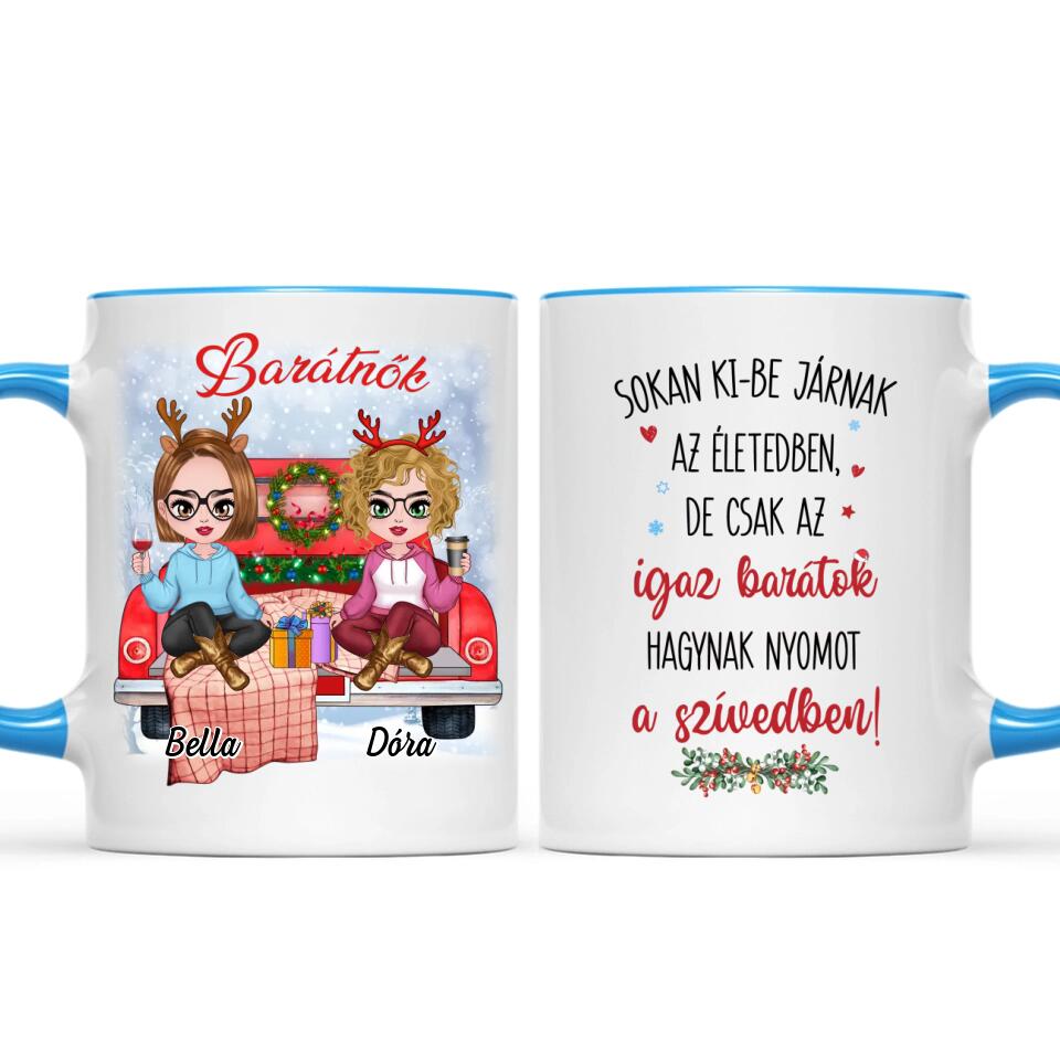 Egyedi karácsonyi barátnős bögre - lányok az autón