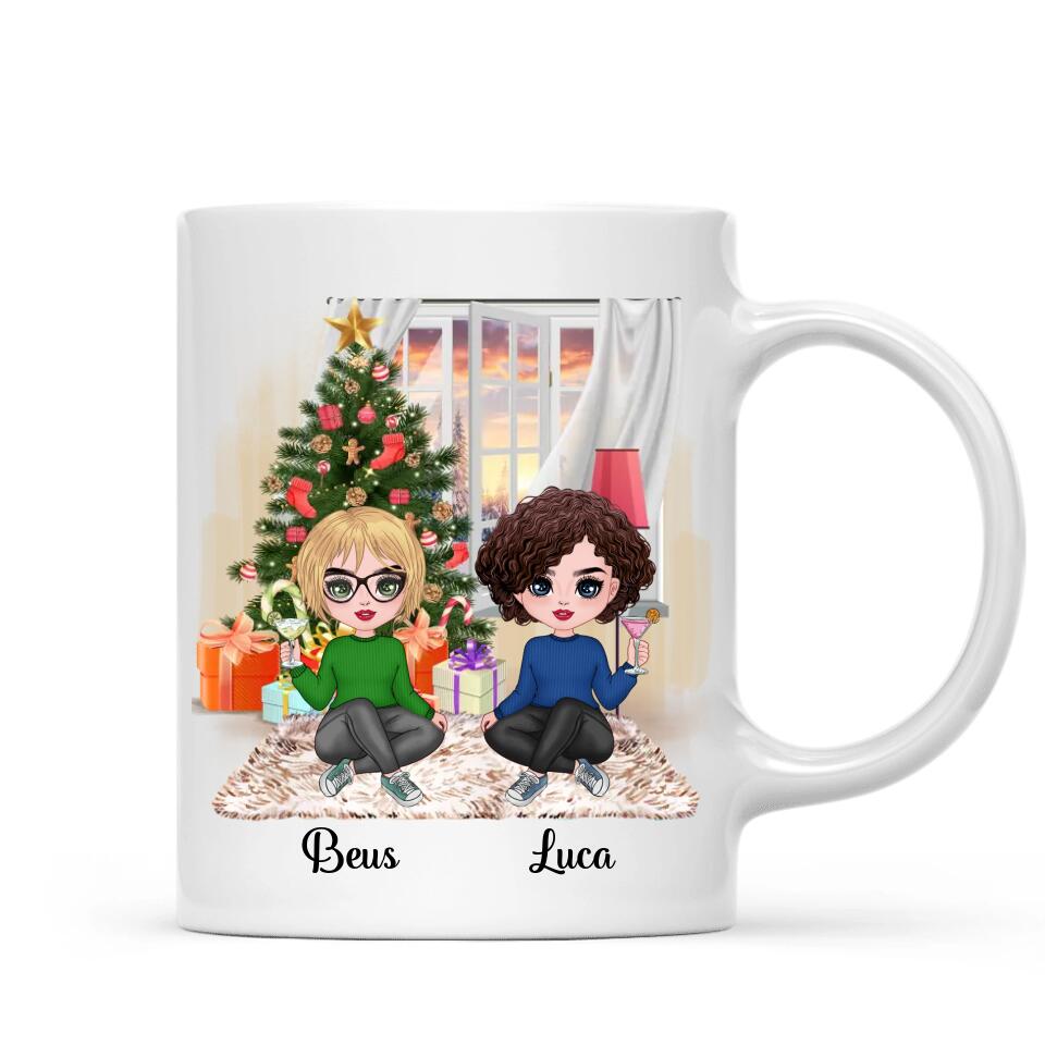 Egyedi barátnős bögre Karácsonyra - chibi lányok