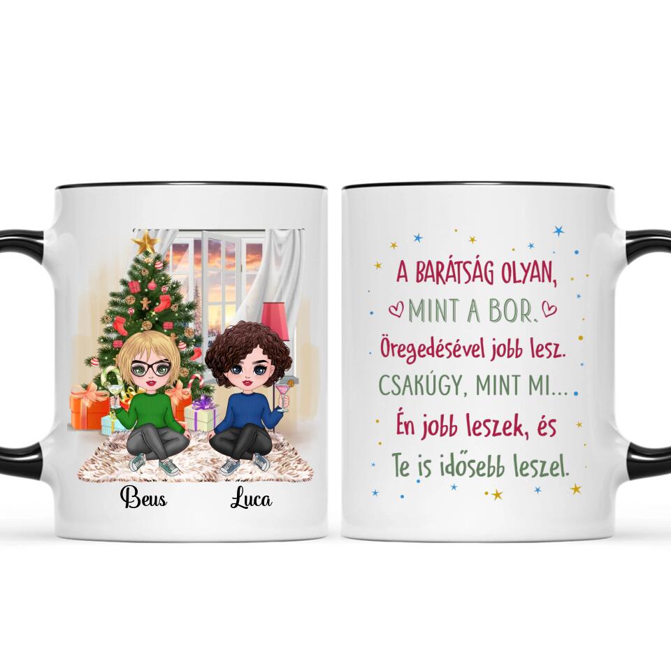 Egyedi barátnős bögre Karácsonyra - chibi lányok