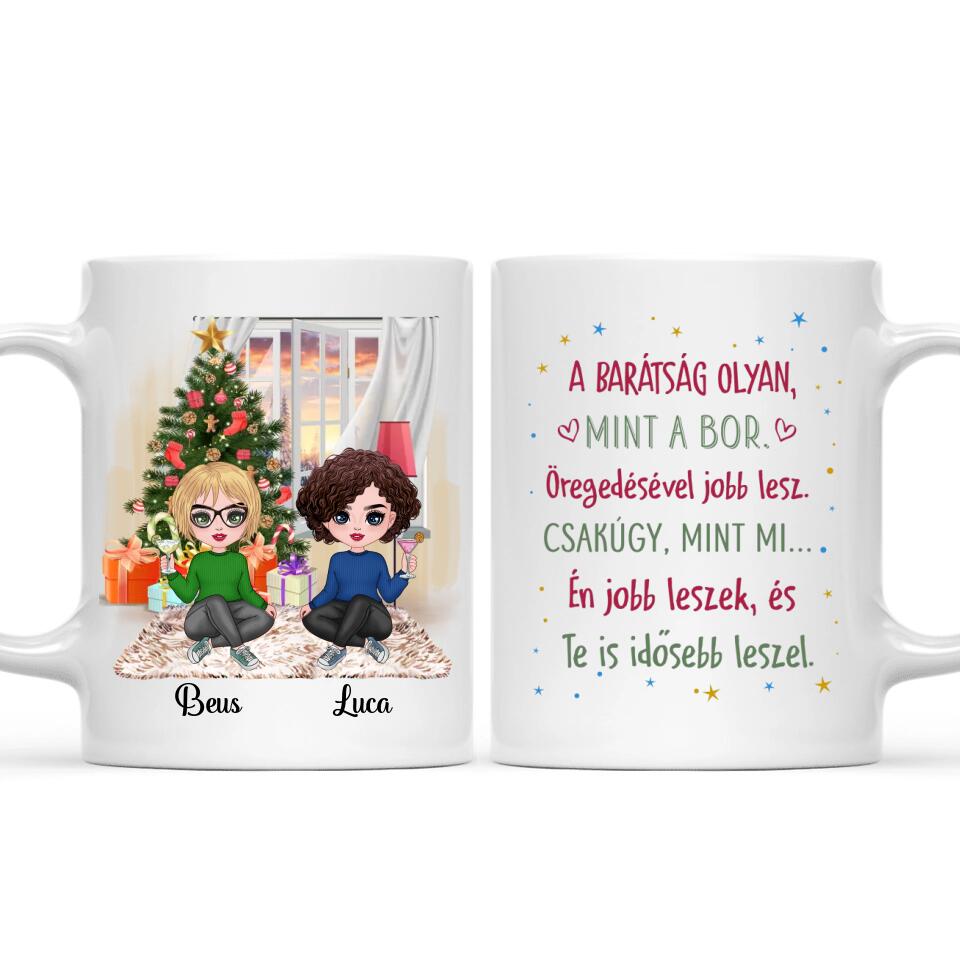 Egyedi barátnős bögre Karácsonyra - chibi lányok