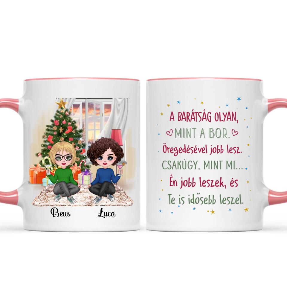 Egyedi barátnős bögre Karácsonyra - chibi lányok