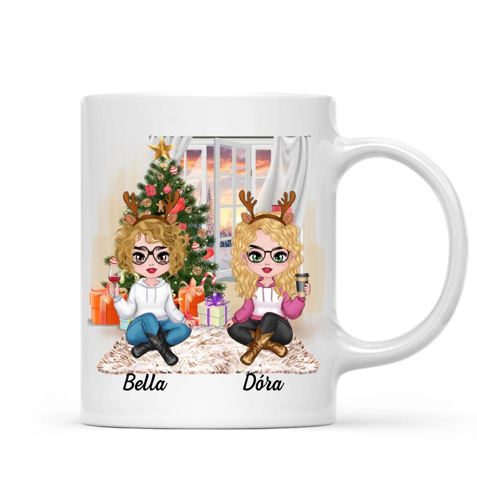 Egyedi karácsonyi bögre barátnőknek - lányok a fa alatt