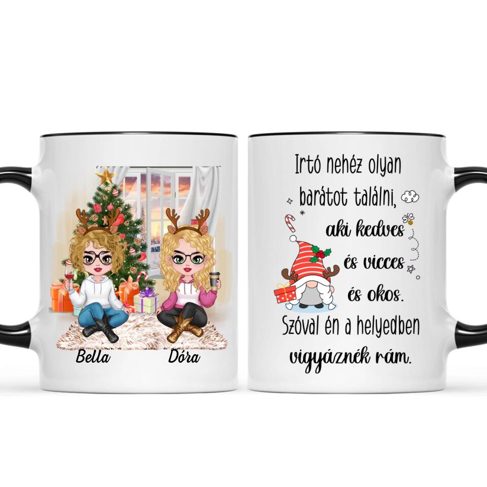 Egyedi karácsonyi bögre barátnőknek - lányok a fa alatt
