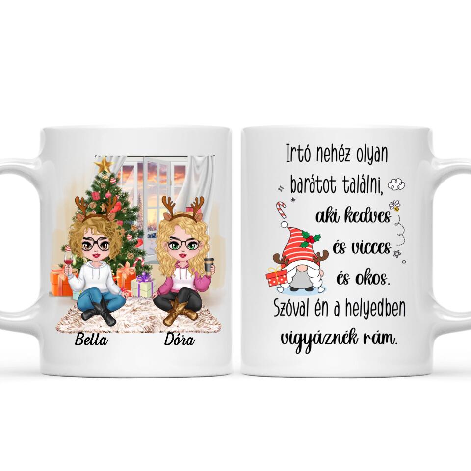 Egyedi karácsonyi bögre barátnőknek - lányok a fa alatt