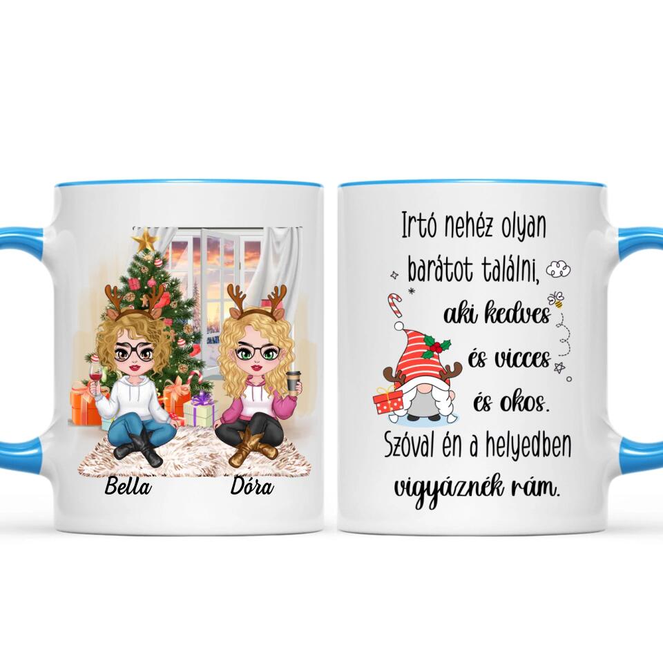 Egyedi karácsonyi bögre barátnőknek - lányok a fa alatt