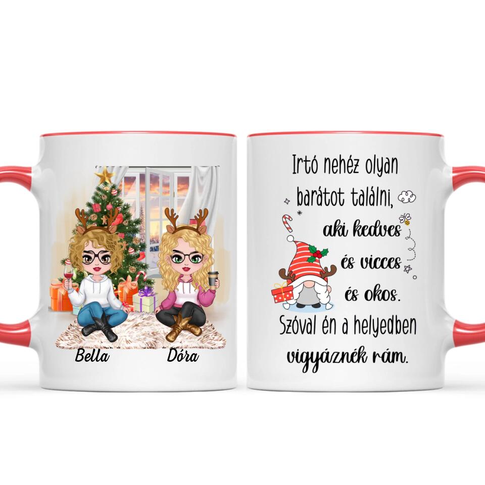 Egyedi karácsonyi bögre barátnőknek - lányok a fa alatt