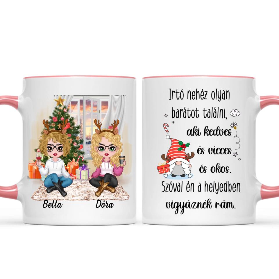 Egyedi karácsonyi bögre barátnőknek - lányok a fa alatt