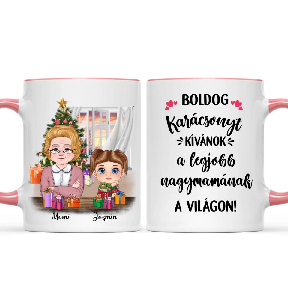 Egyedi karácsonyi bögre nagymamáknak, akár 3 unokával