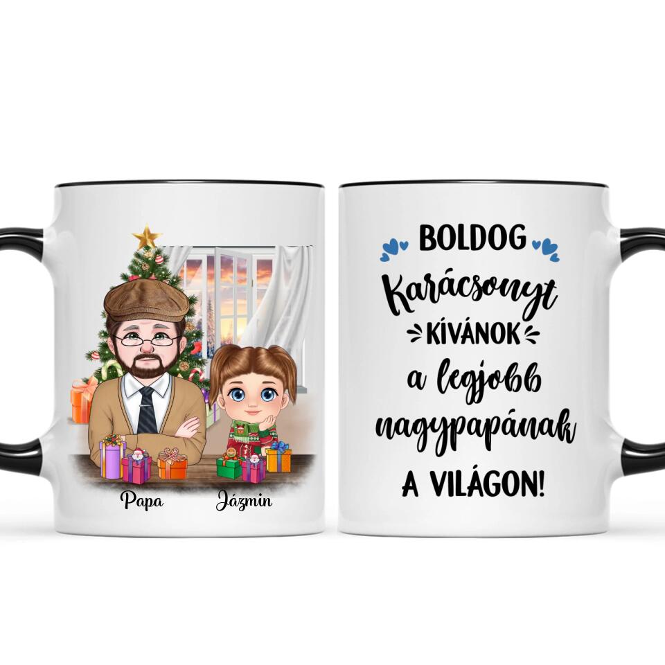Egyedi karácsonyi bögre nagypapáknak, akár 3 unokával