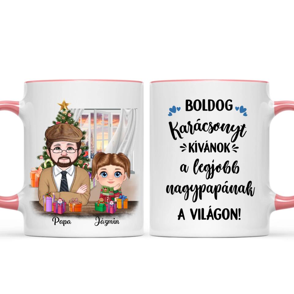 Egyedi karácsonyi bögre nagypapáknak, akár 3 unokával