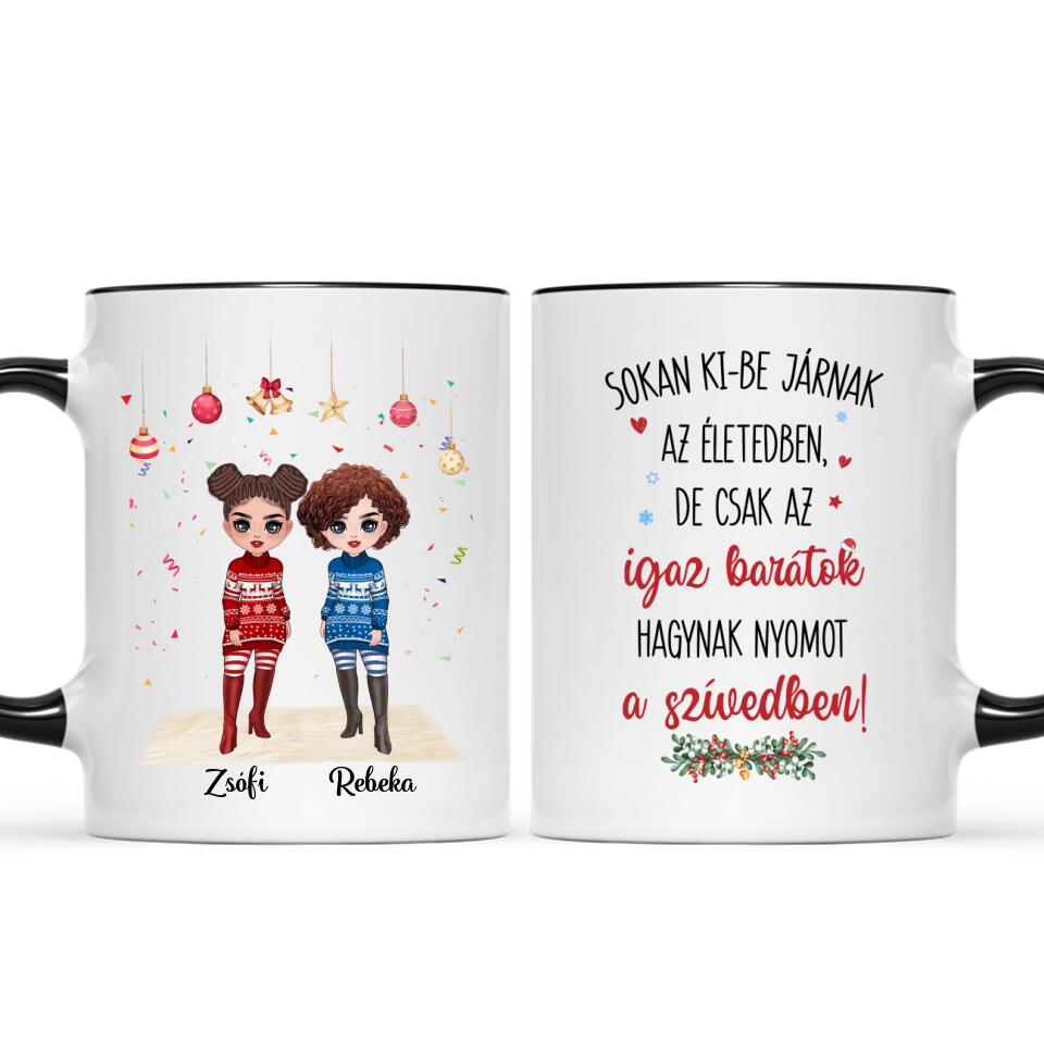 Egyedi karácsonyi bögre barátnőknek - chibi lányok