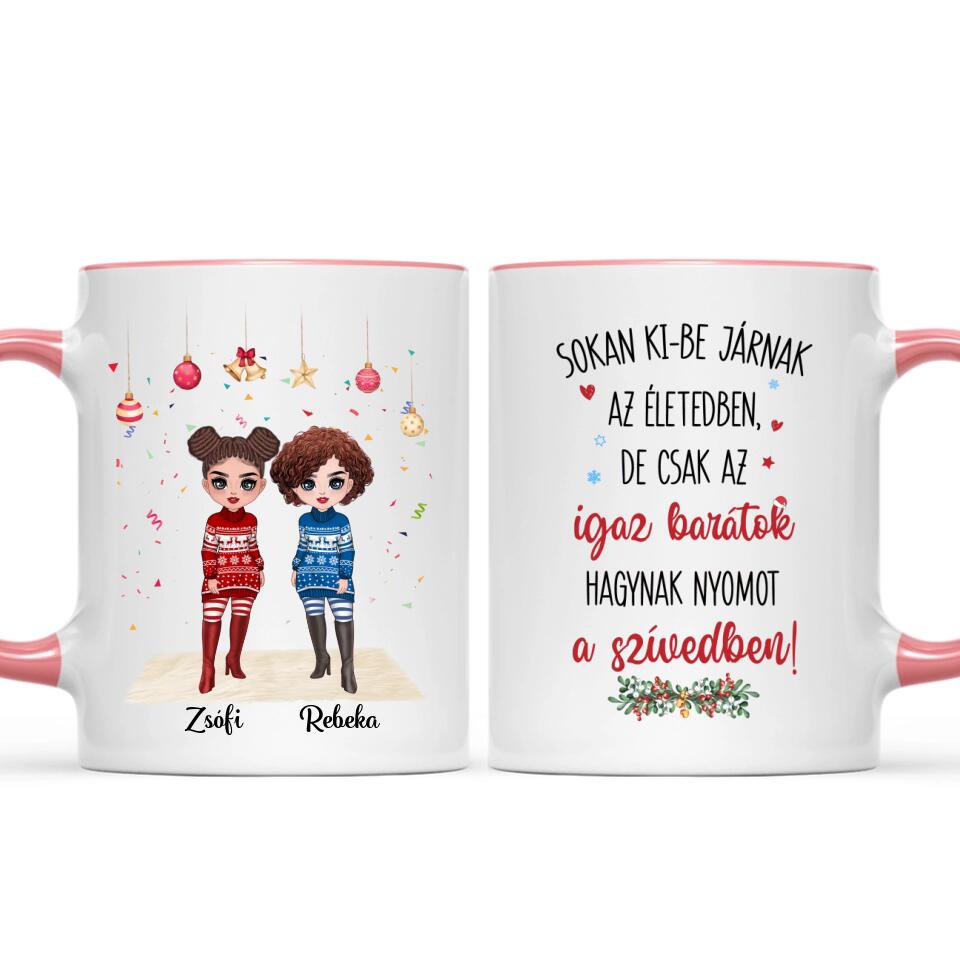 Egyedi karácsonyi bögre barátnőknek - chibi lányok