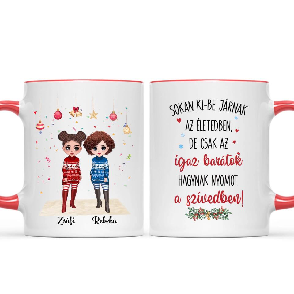 Egyedi karácsonyi bögre barátnőknek - chibi lányok