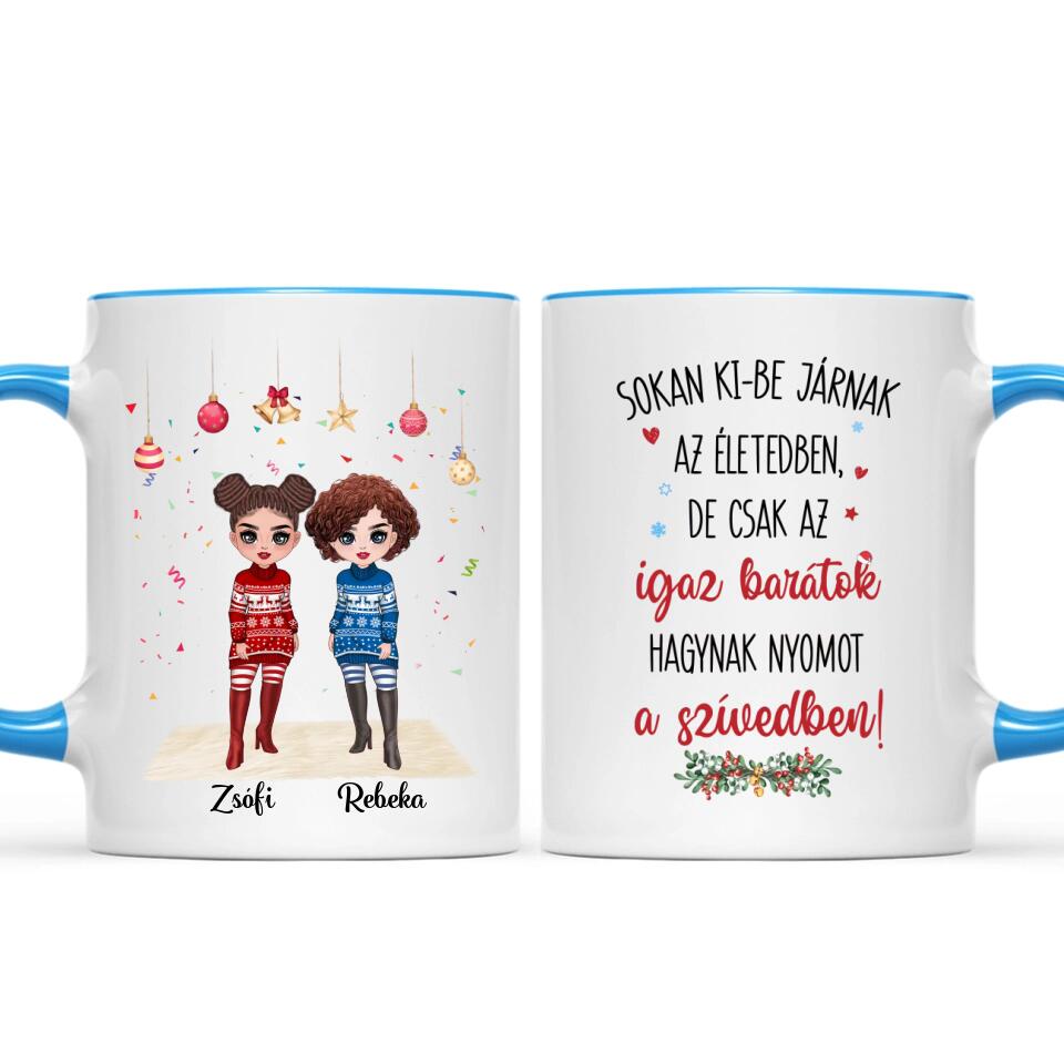 Egyedi karácsonyi bögre barátnőknek - chibi lányok