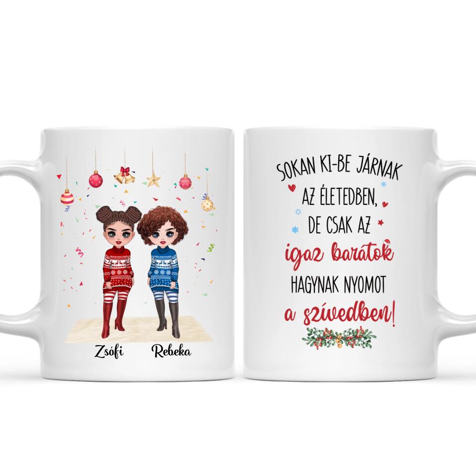 Egyedi karácsonyi bögre barátnőknek - chibi lányok