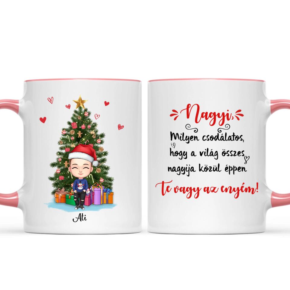 Egyedi karácsonyi bögre nagyszülőknek, akár 4 unokával