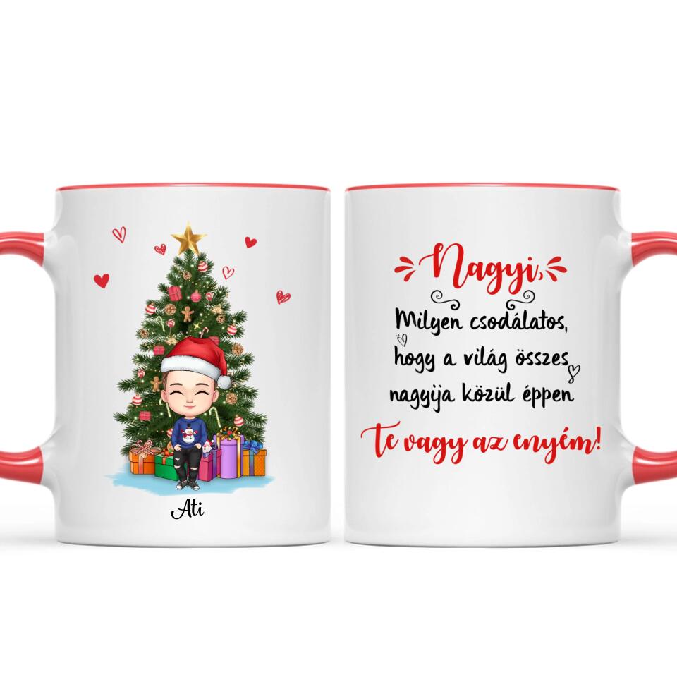 Egyedi karácsonyi bögre nagyszülőknek, akár 4 unokával