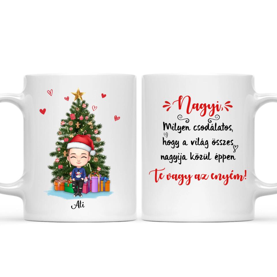 Egyedi karácsonyi bögre nagyszülőknek, akár 4 unokával