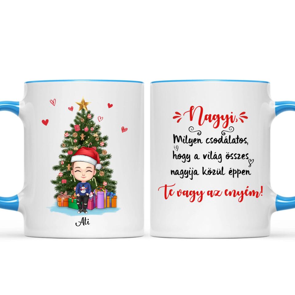 Egyedi karácsonyi bögre nagyszülőknek, akár 4 unokával