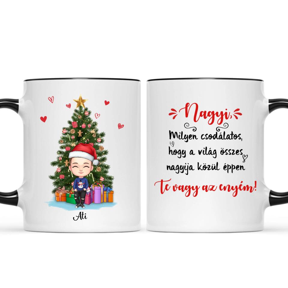 Egyedi karácsonyi bögre nagyszülőknek, akár 4 unokával